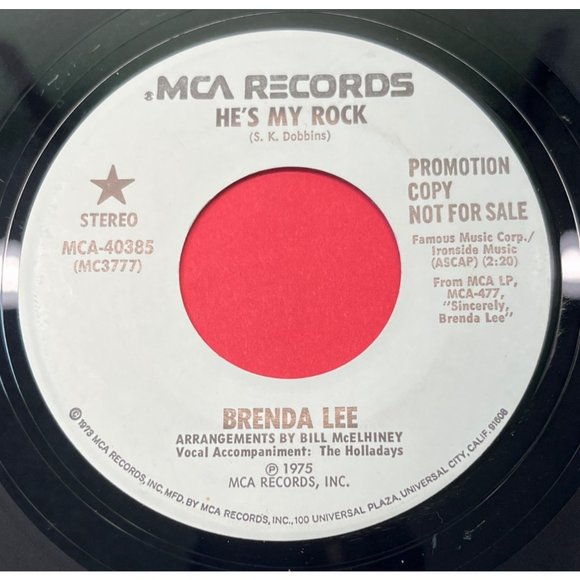 Brenda Lee He's My Rock 45 Pop WLP Promo 1975 MCA 40385 Mono / Stereo - Picture 2 of 4